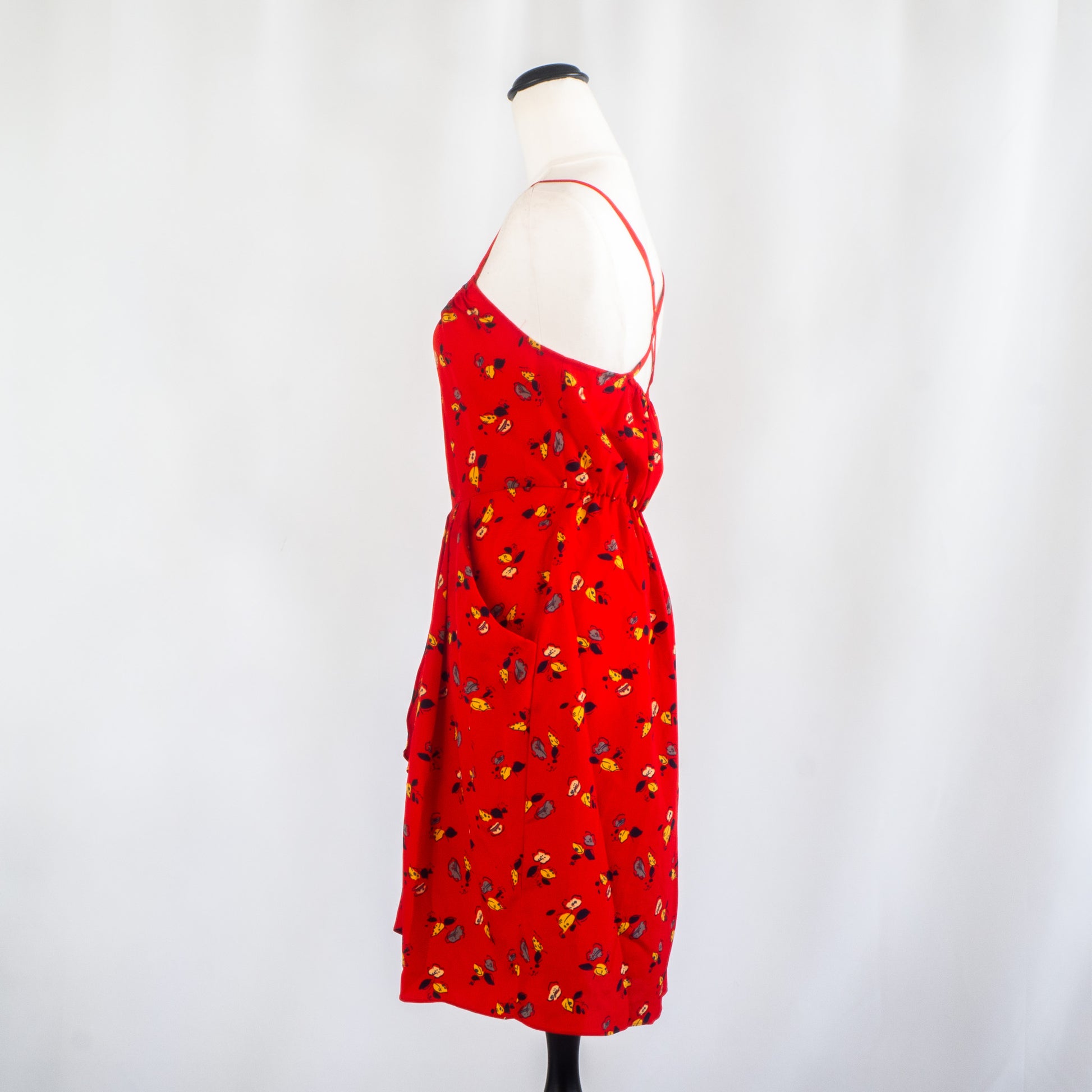 karen walker red dress Second-Hand Hi There by Karen Walker Bright Red Florally Embossed Dress Size 10 SwapUp